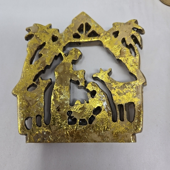 Vintage Dicksons Nativity Avent Candle Holder Religious Scripture Cross Gold - Picture 9 of 14